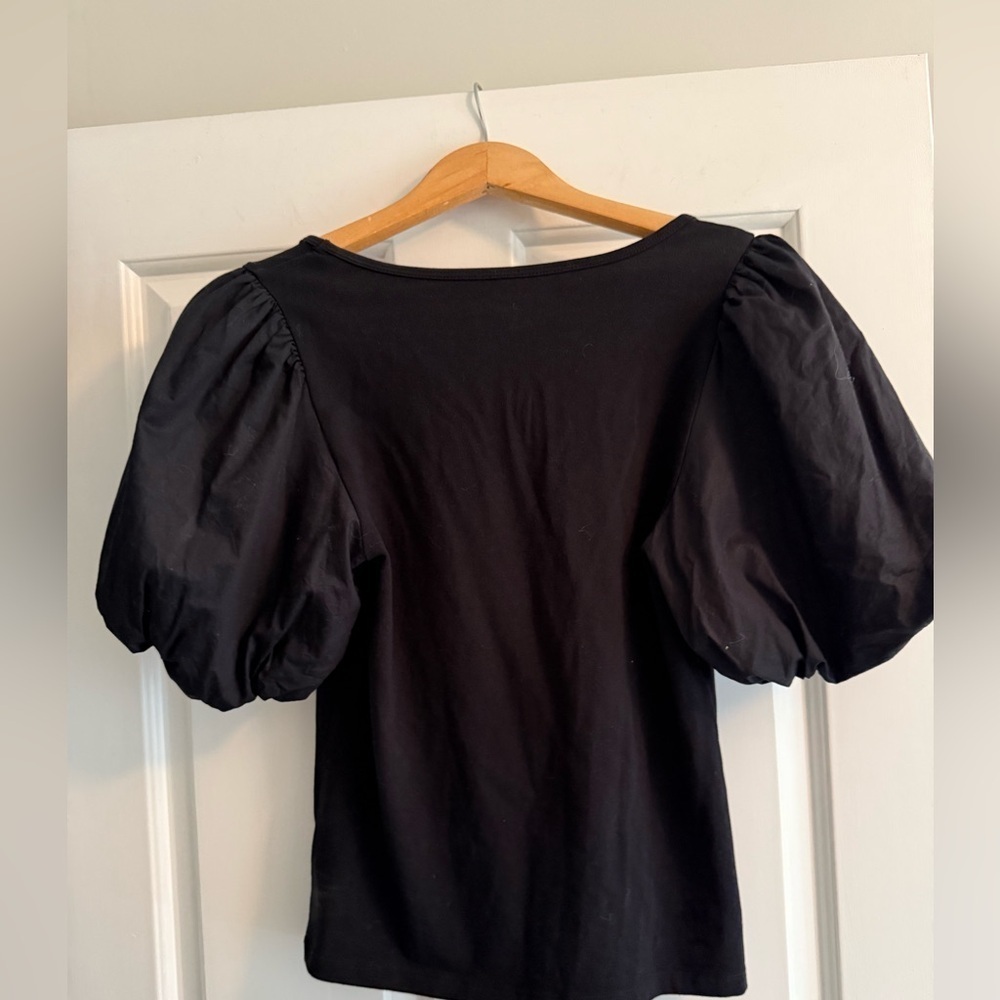 Old Navy Mixed Media Balloon Sleeve Black Top Size M - Picture 4 of 5